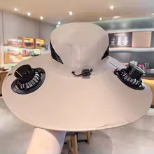 2025 Wide Brim Solar Fan Hat Sun Protection with Dual Power (Solar USB) Adjustable Outdoor Beach ‌Hike Fishing Hat for Men Women